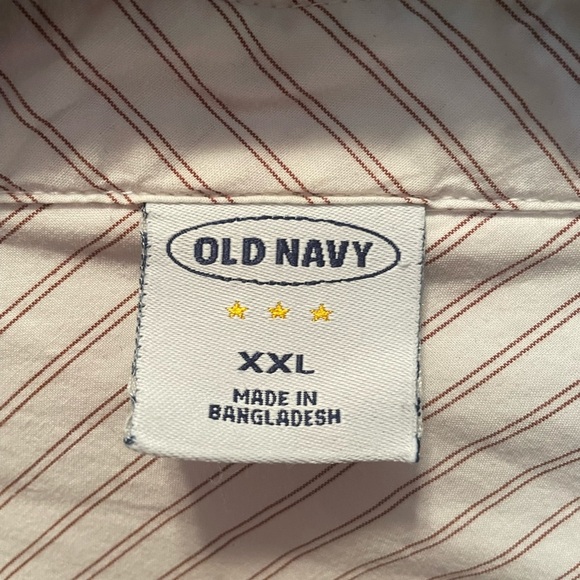 Old Navy mens long sleeve pin striped button front shirt, tan/white, size XXL - Picture 7 of 8